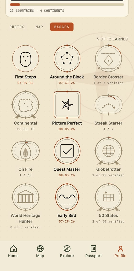 Badges — 5 of 12 earned